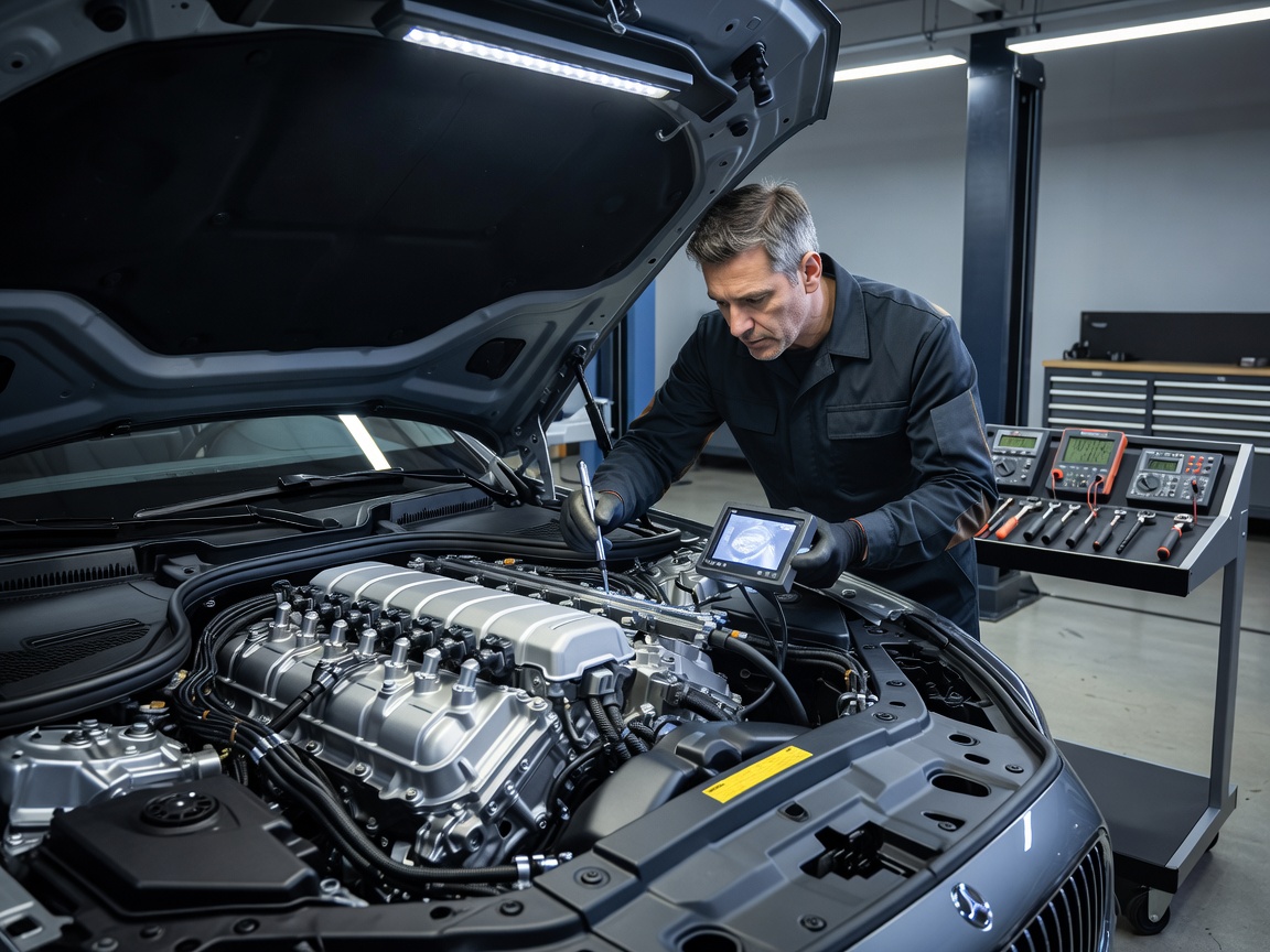 Careful mechanical inspection of a premium vehicle
