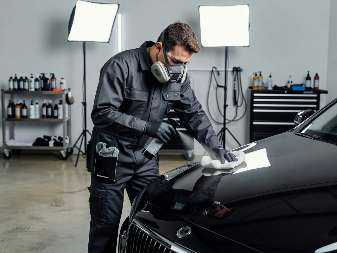 Detailing specialist working under soft studio lighting
