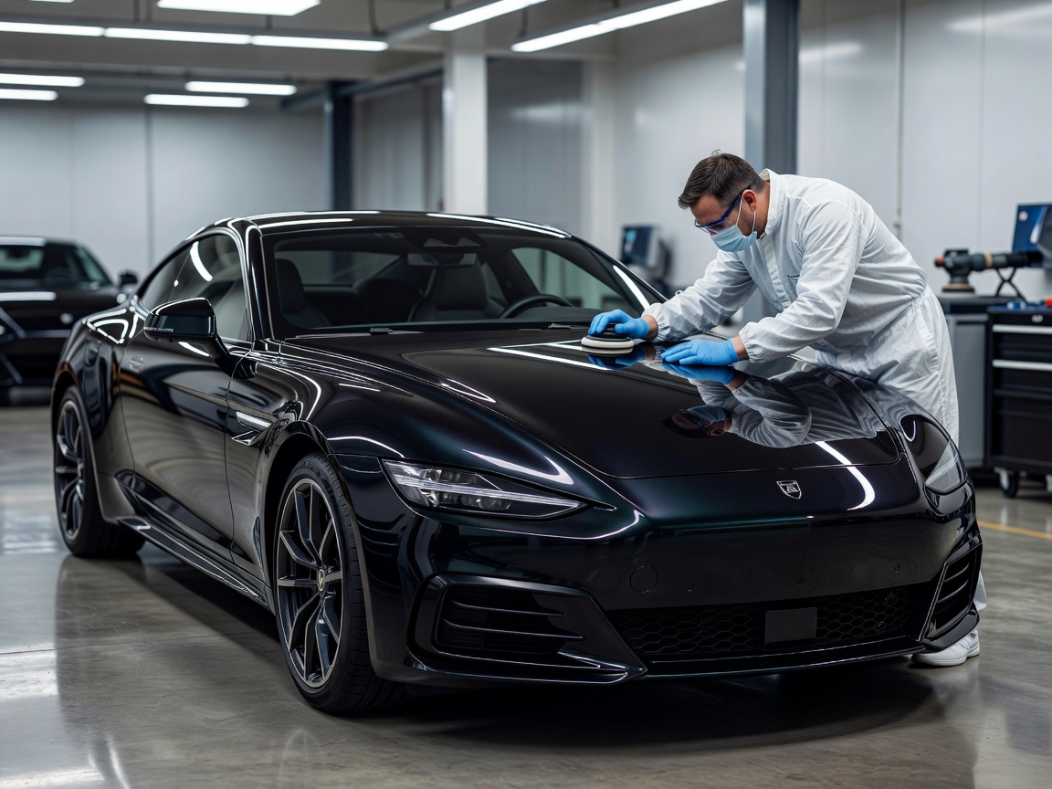 Hand finishing the paintwork of a premium automobile