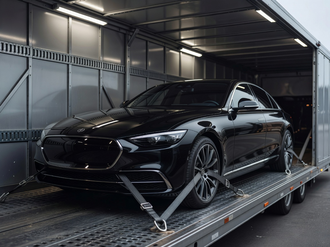 Premium automobile secured for enclosed transportation
