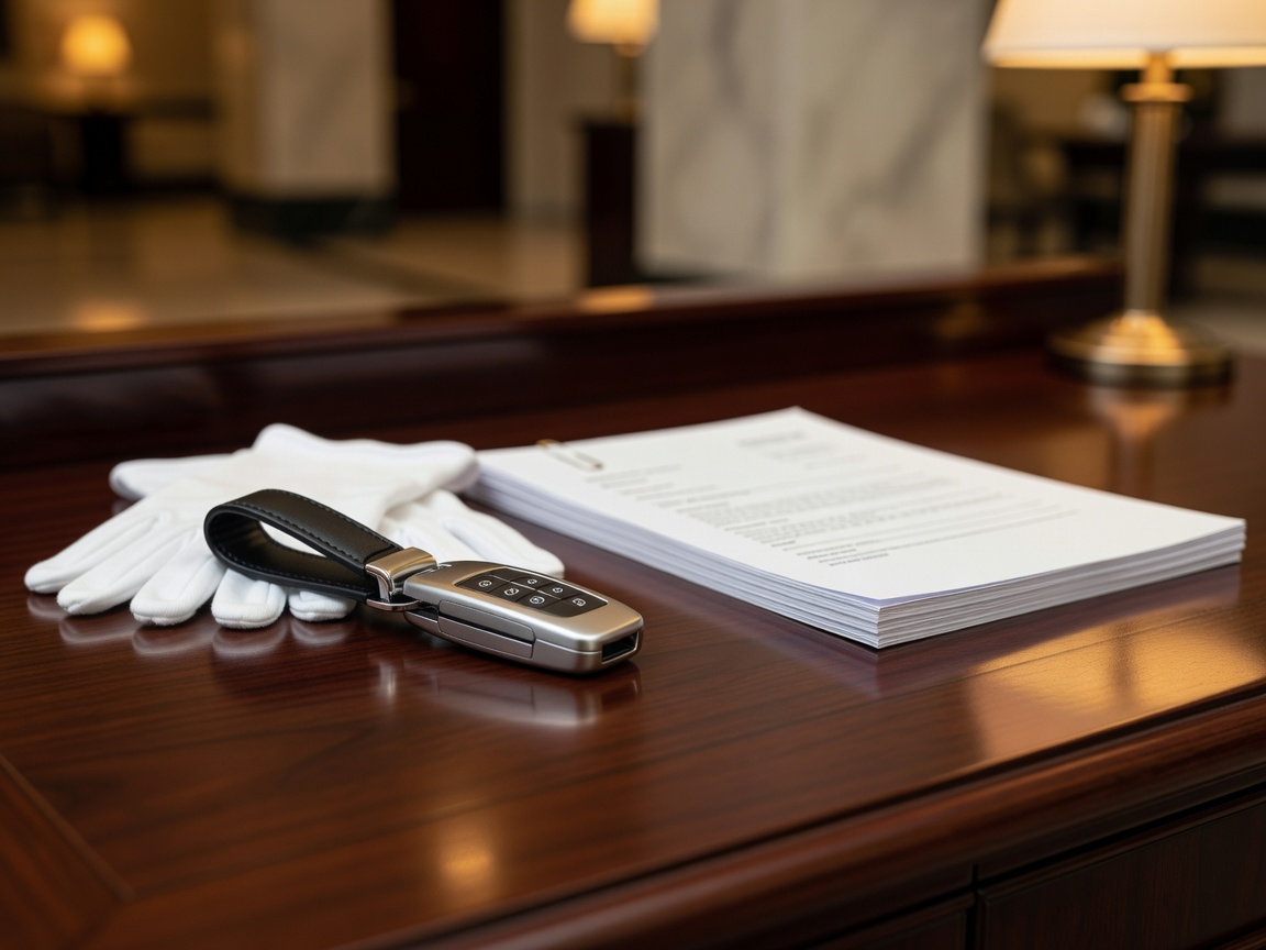 Vehicle key and ownership documents arranged for a concierge handover