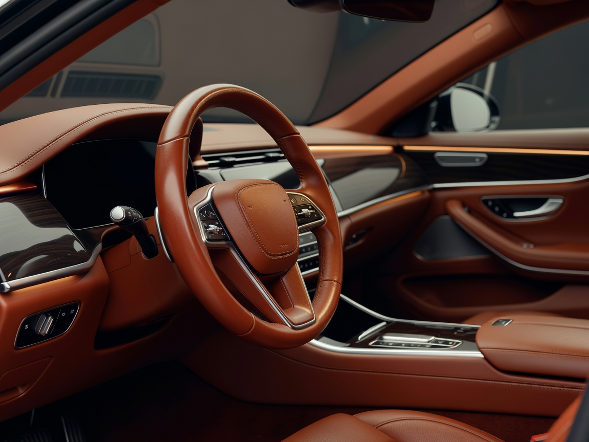 Warm leather steering wheel and carefully finished premium vehicle interior